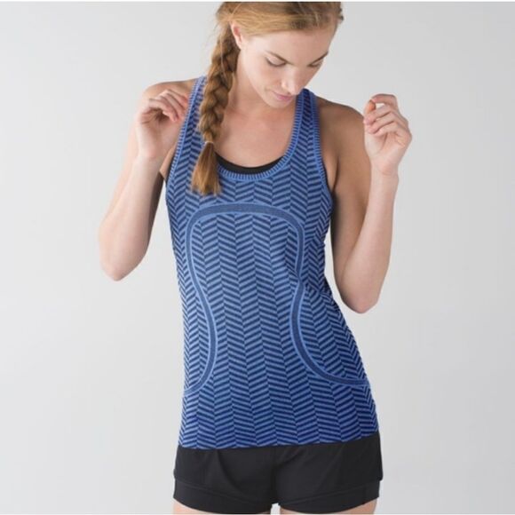 Lululemon Run Swiftly Tech Racerback Tank Top in Heathered Harbor Blue Size 6 - Picture 1 of 9